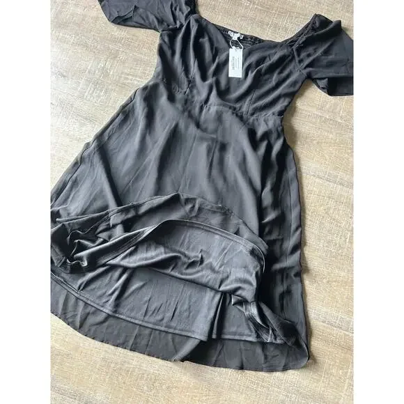 Baltic Born Black Midi Dress XL Sheer Sleeve Sweetheart A Line Fit Flare NWT - Picture 5 of 14